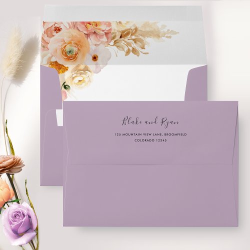 Elegant Lavender Envelope with Peach Floral Inside