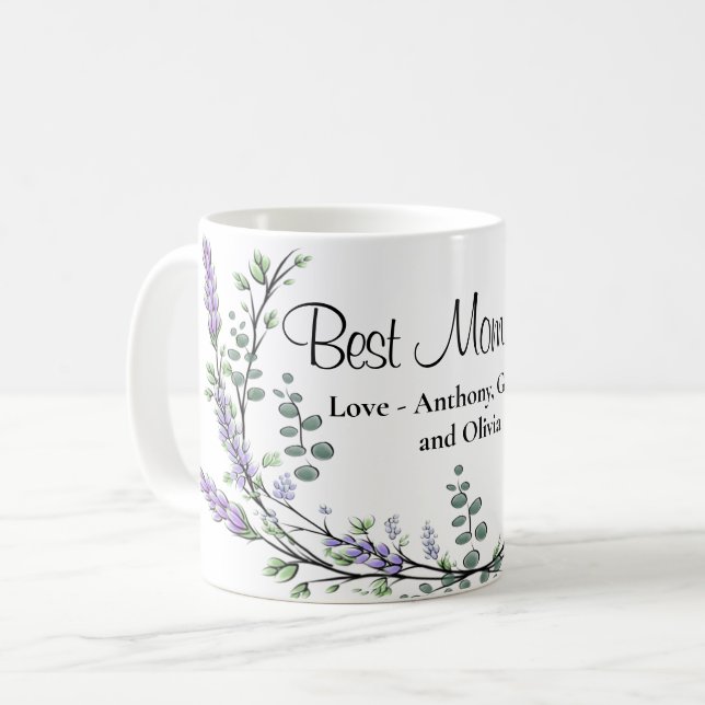 Elegant Lavender Eucalyptus Best Mom Ever Coffee Mug (Front Left)