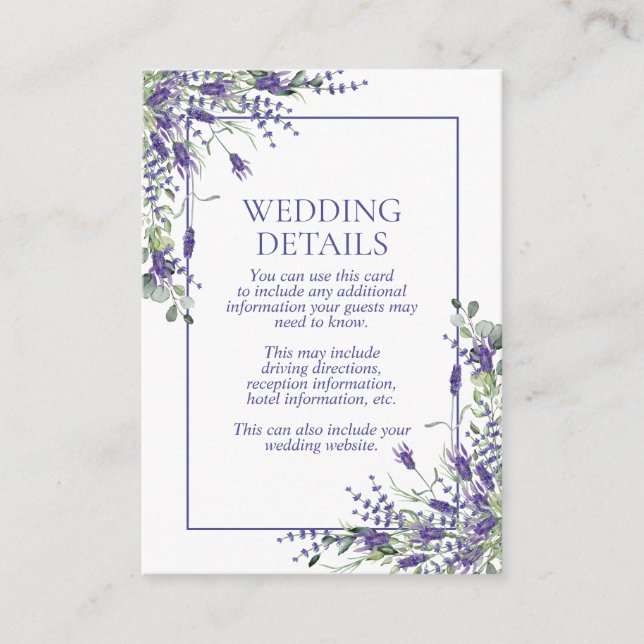 Elegant Lavender Eucalyptus Botanical Details Enclosure Card (Front)