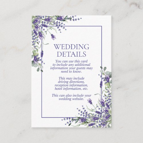Elegant Lavender Eucalyptus Botanical Details Enclosure Card