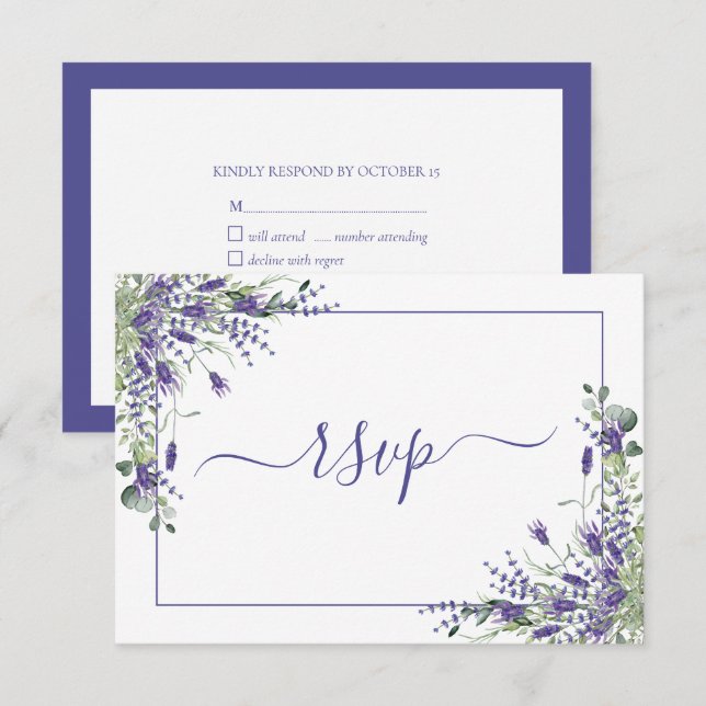 Elegant Lavender Eucalyptus Botanical Script RSVP Card (Front/Back)