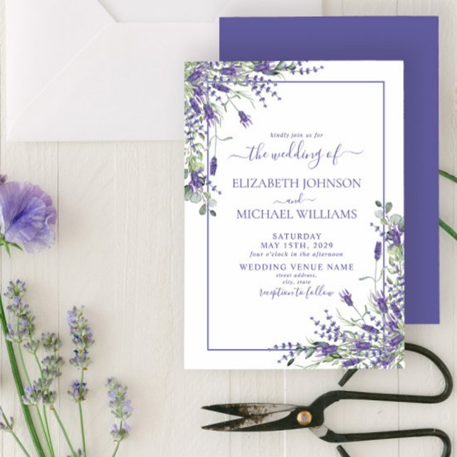 Elegant Lavender Eucalyptus Floral Script Wedding Invitation (Creator Uploaded)