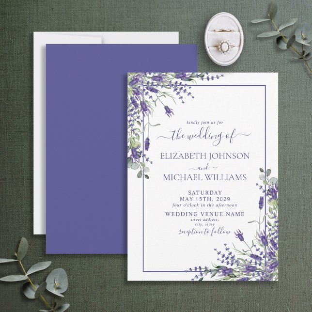 Elegant Lavender Eucalyptus Floral Script Wedding Invitation (Creator Uploaded)