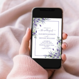 Elegant Lavender Eucalyptus Floral Script Wedding Invitation