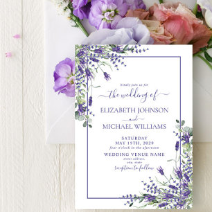 Elegant Lavender Eucalyptus Floral Script Wedding Invitation