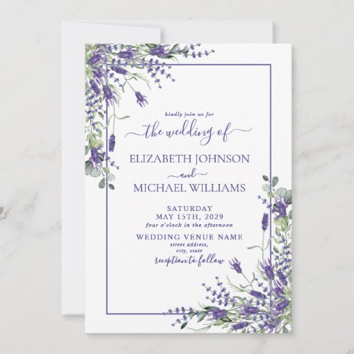 Elegant Lavender Eucalyptus Floral Script Wedding Invitation | Zazzle