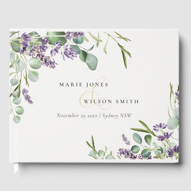 Elegant Lavender Eucalyptus Leafy Foliage Wedding Guest Book (Front)