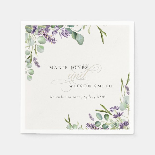 Elegant Lavender Eucalyptus Leafy Foliage Wedding Napkins (Front)
