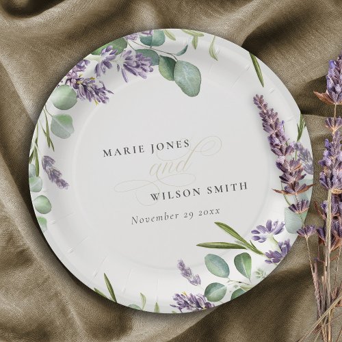 Elegant Lavender Eucalyptus Leafy Foliage Wedding Paper Plates