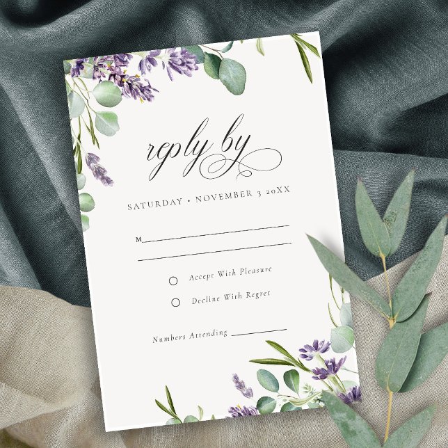 Elegant Lavender Eucalyptus Leafy Foliage Wedding RSVP Card (Creator Uploaded)