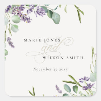 Elegant Lavender Eucalyptus Leafy Foliage Wedding Square Sticker