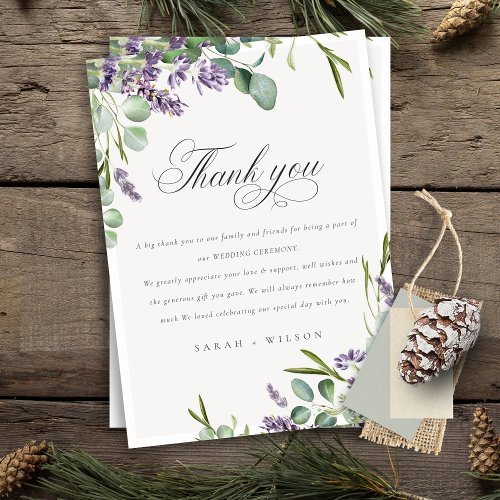 Elegant Lavender Eucalyptus Leafy Foliage Wedding Thank You Card