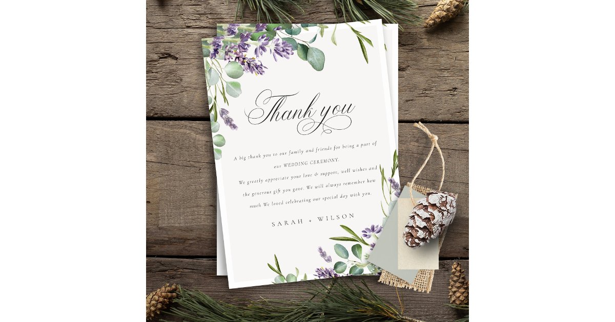 Elegant Lavender Eucalyptus Leafy Foliage Wedding Thank You Card | Zazzle