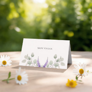 Elegant Lavender Eucalyptus Leaves Name  Place Card
