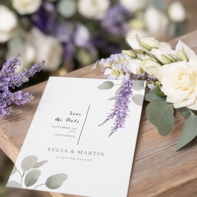 Elegant Lavender Eucalyptus Leaves Save The Date Invitation (Creator Uploaded)