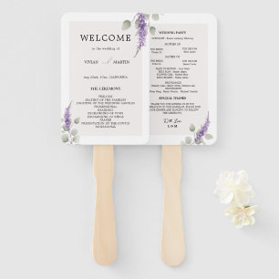 Elegant Lavender Eucalyptus Leaves Wedding Program Hand Fan