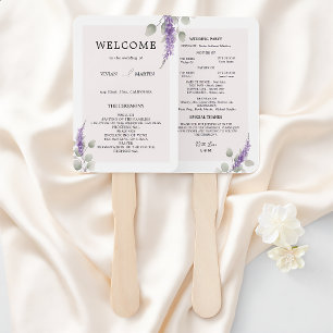 Elegant Lavender Eucalyptus Leaves Wedding Program Hand Fan