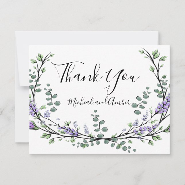 Elegant Lavender Eucalyptus Wedding Thank You Card (Front)