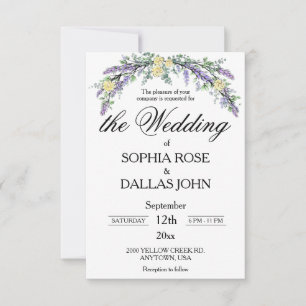 Elegant Lavender Eucalyptus yellow roses wedding Invitation