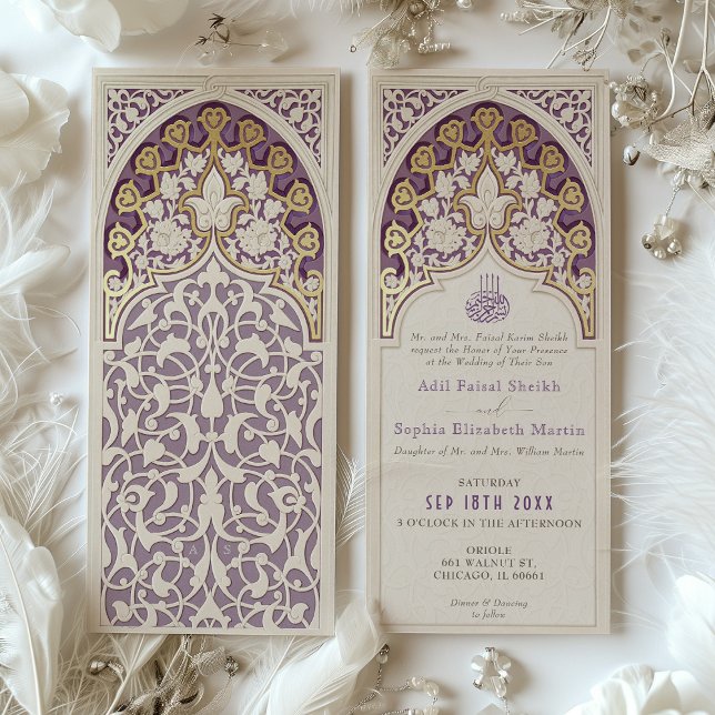 Elegant Lavender & Faux Gold Foil Islamic Wedding Invitation (Creator Uploaded)
