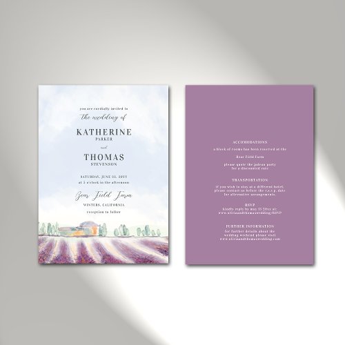 Elegant Lavender Field Rustic All in One Wedding Invitation