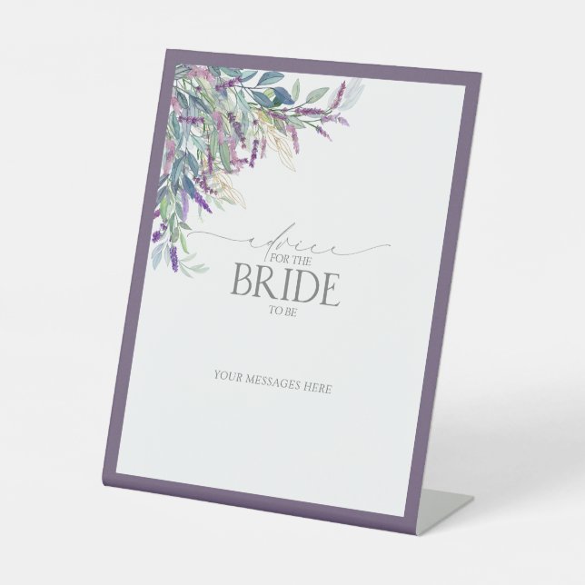 Elegant Lavender Floral Advice To The Bride Pedestal Sign (Front)