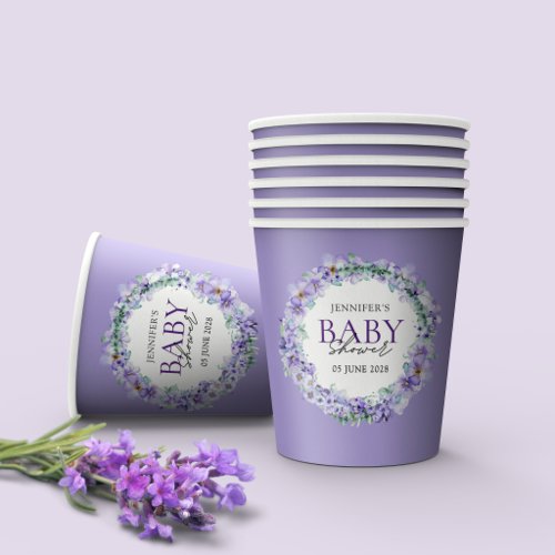 Elegant Lavender Floral Baby Shower  Paper Cups
