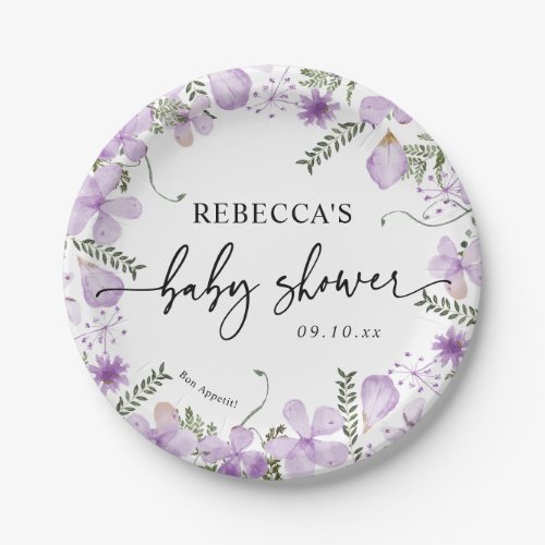 Elegant Lavender Floral Baby Shower Paper Plates