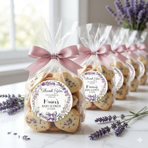 Elegant Lavender Floral Baby Shower Thank You Classic Round Sticker