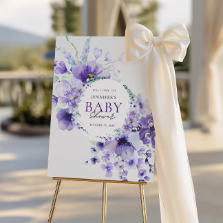 Elegant Lavender Floral Baby Shower Welcome Sign
