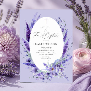 Elegant Lavender Floral Baptism Invitation