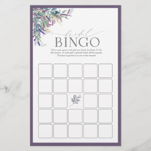 Elegant Lavender Floral Bridal Shower Bingo Game
