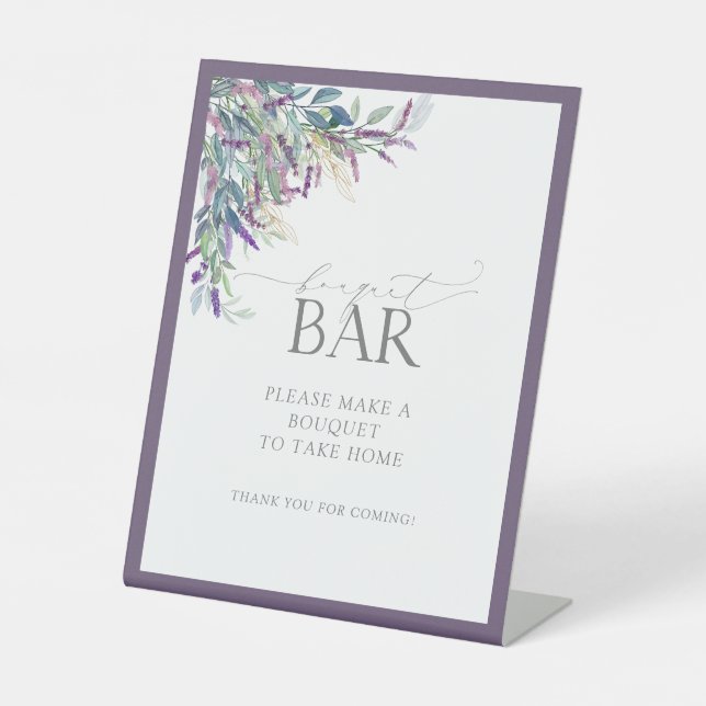 Elegant Lavender Floral Bridal Shower Bouquet Bar Pedestal Sign (Front)