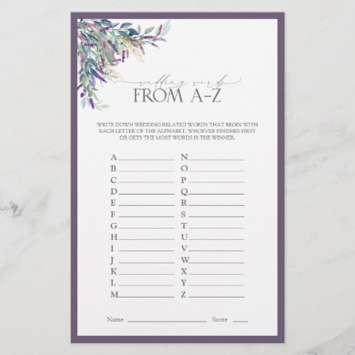 Elegant Lavender Floral Bridal Shower Game