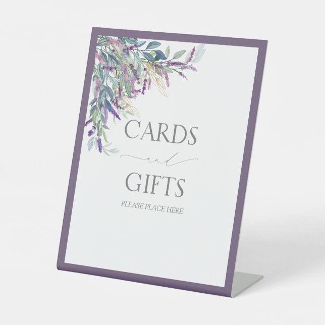 Elegant Lavender Floral Bridal Shower Gift Pedestal Sign (Front)