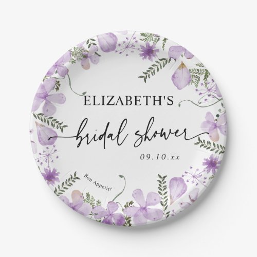 Elegant Lavender Floral Bridal Shower Paper Plates