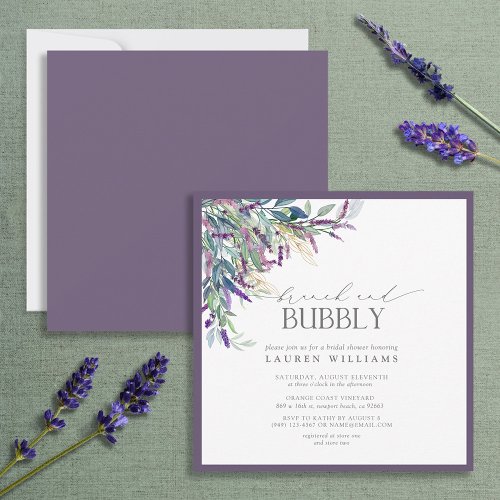 Elegant Lavender Floral Brunch  Bubbly Shower Invitation