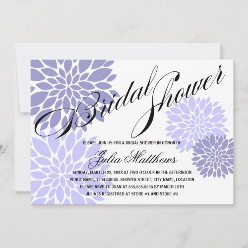 Elegant Lavender Floral Burst Script Bridal Shower Custom Announcement