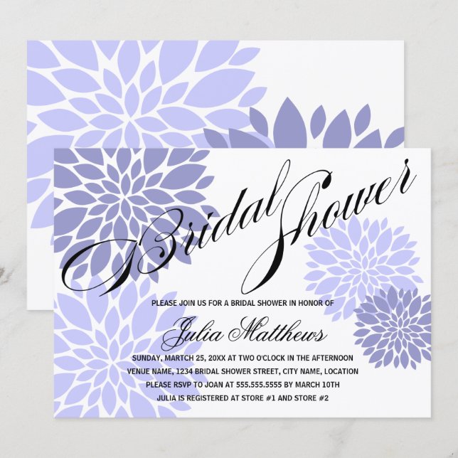 Elegant Lavender Floral Burst Script Bridal Shower Invitation (Front/Back)