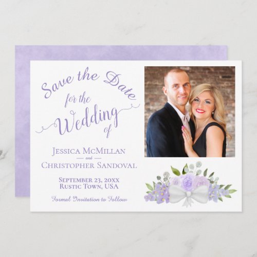 Elegant Lavender Floral Calligraphy Photo Wedding Save The Date