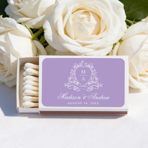Elegant Lavender Floral Crest Monogram Wedding Matchboxes