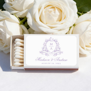 Elegant Lavender Floral Crest Monogram Wedding Matchboxes