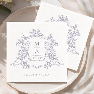 Elegant Lavender Floral Crest Monograms Wedding Napkins