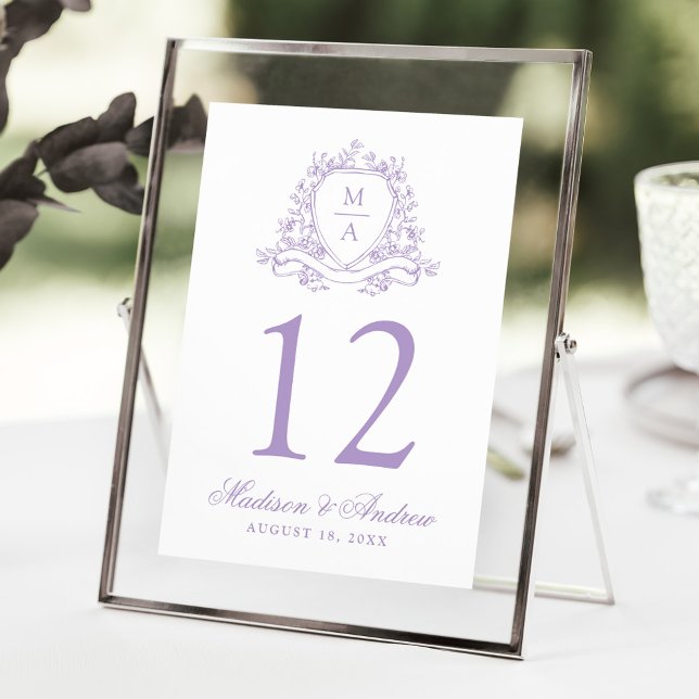 Elegant Lavender Floral Crest Wedding Table Number (Creator Uploaded)