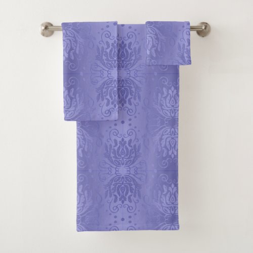 Elegant Lavender Floral Damask Bath Towel Set