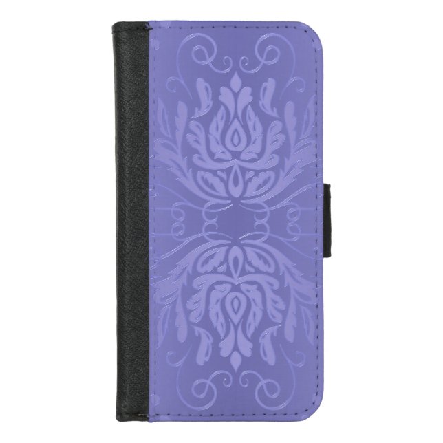 Elegant Lavender Floral Damask iPhone Wallet Case (Front)