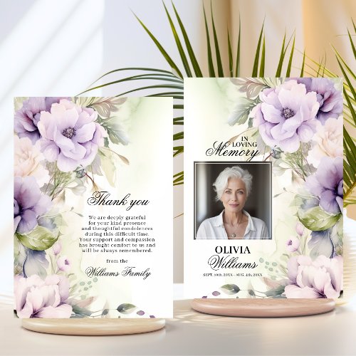 Elegant Lavender Floral Funeral Thank You  PHOTO Card
