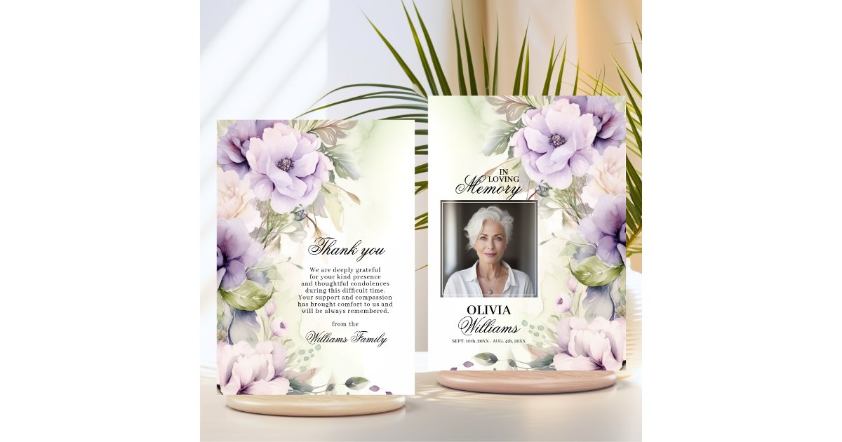 Elegant Lavender Floral Funeral Thank You | PHOTO Card | Zazzle