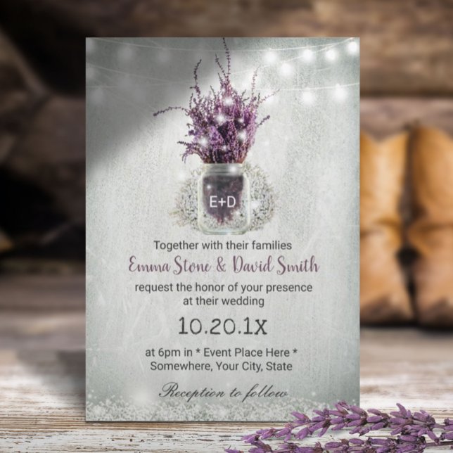 Elegant Lavender Floral Jar String Lights Wedding Invitation (Creator Uploaded)