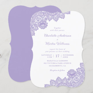 Elegant Lavender Floral Lace Wedding Invitation